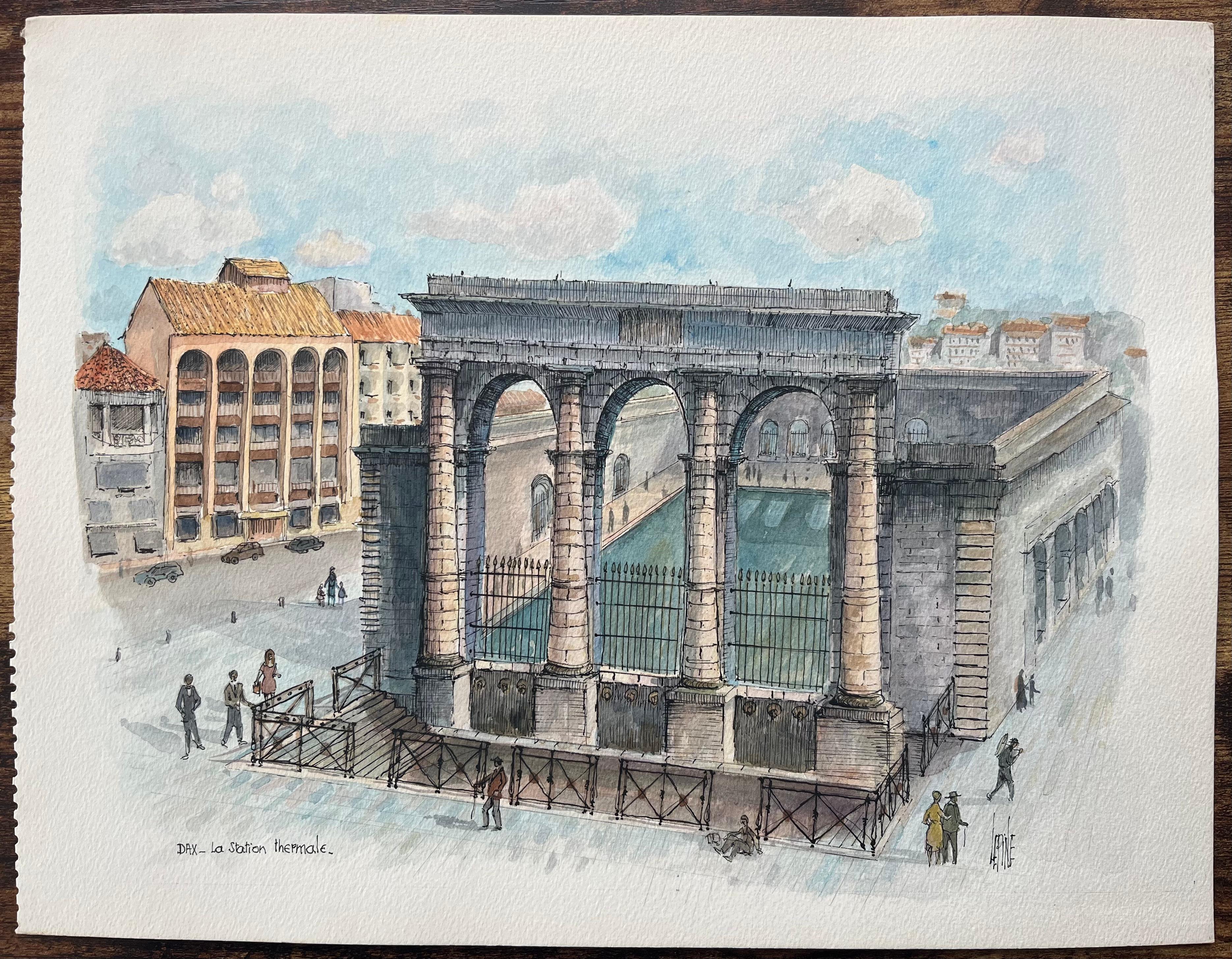 Pintura francesa a la acuarela de 