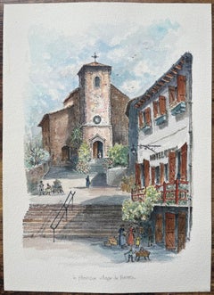 French Watercolor Painting of the Picturesque Village of Biriatou