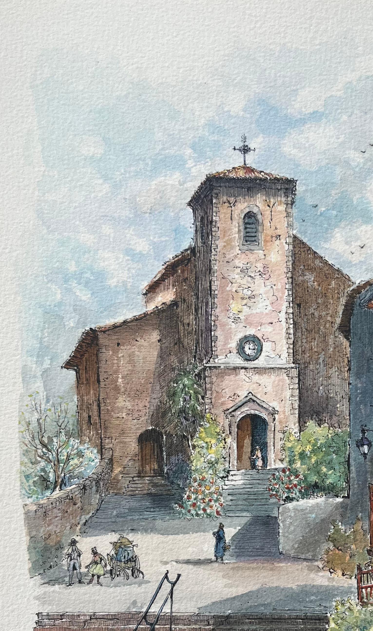 Aquarelle française du village pittoresque de Biriatou en vente 1