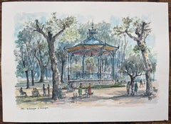 French Watercolor Painting of “Le Kiosque à Musique” in Dax