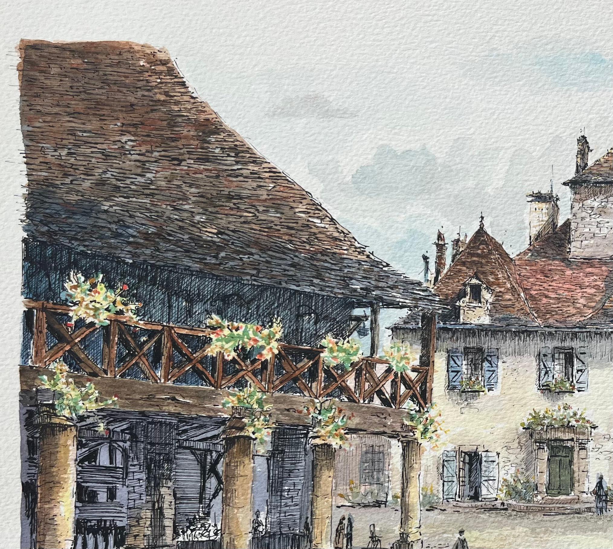 Aquarelle française des Halles à Domme en vente 1