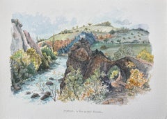 French Watercolor Painting of the Nive River and Roland’s Pass in Itxassou
