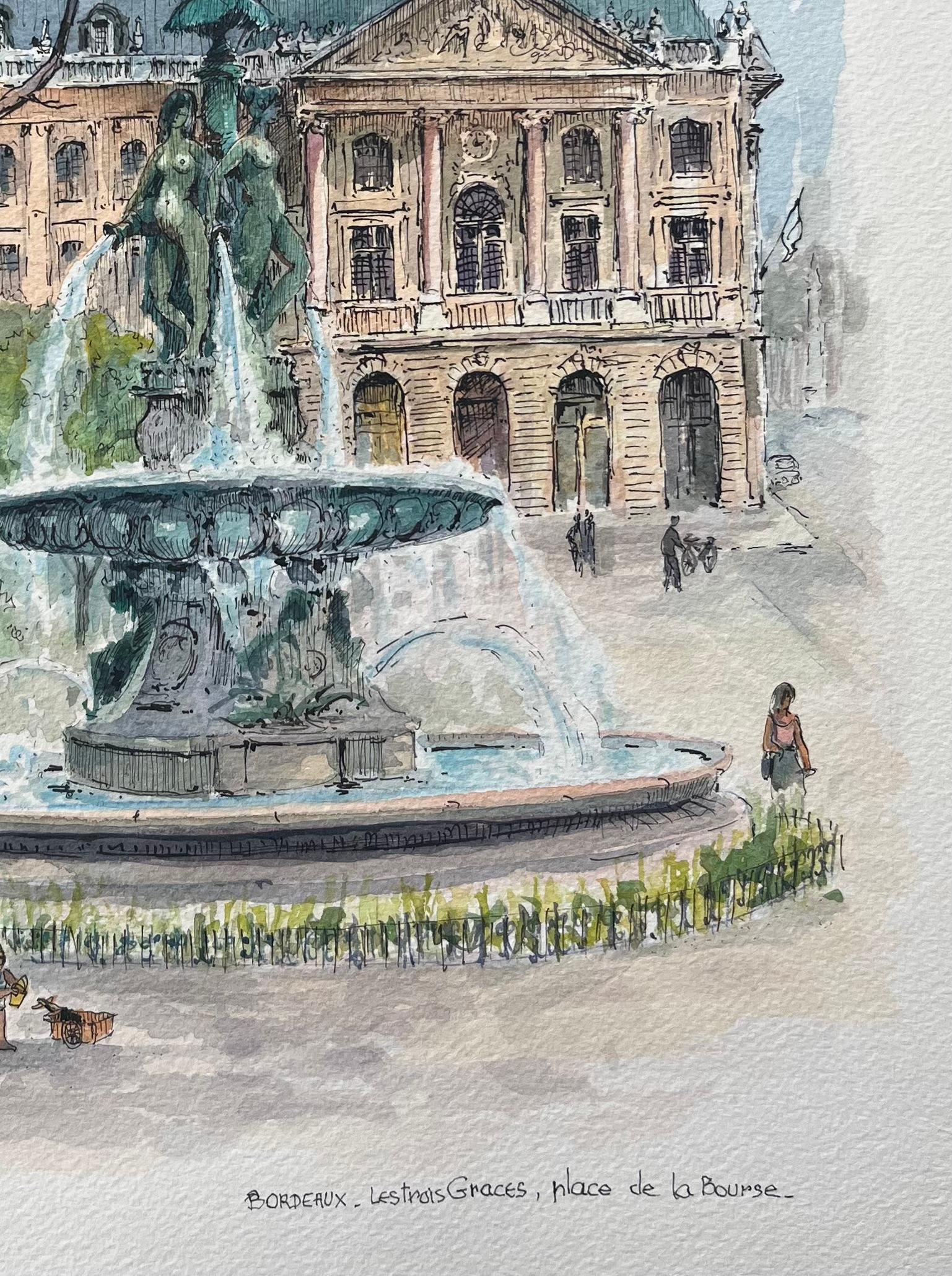 Französisches Aquarell von 
