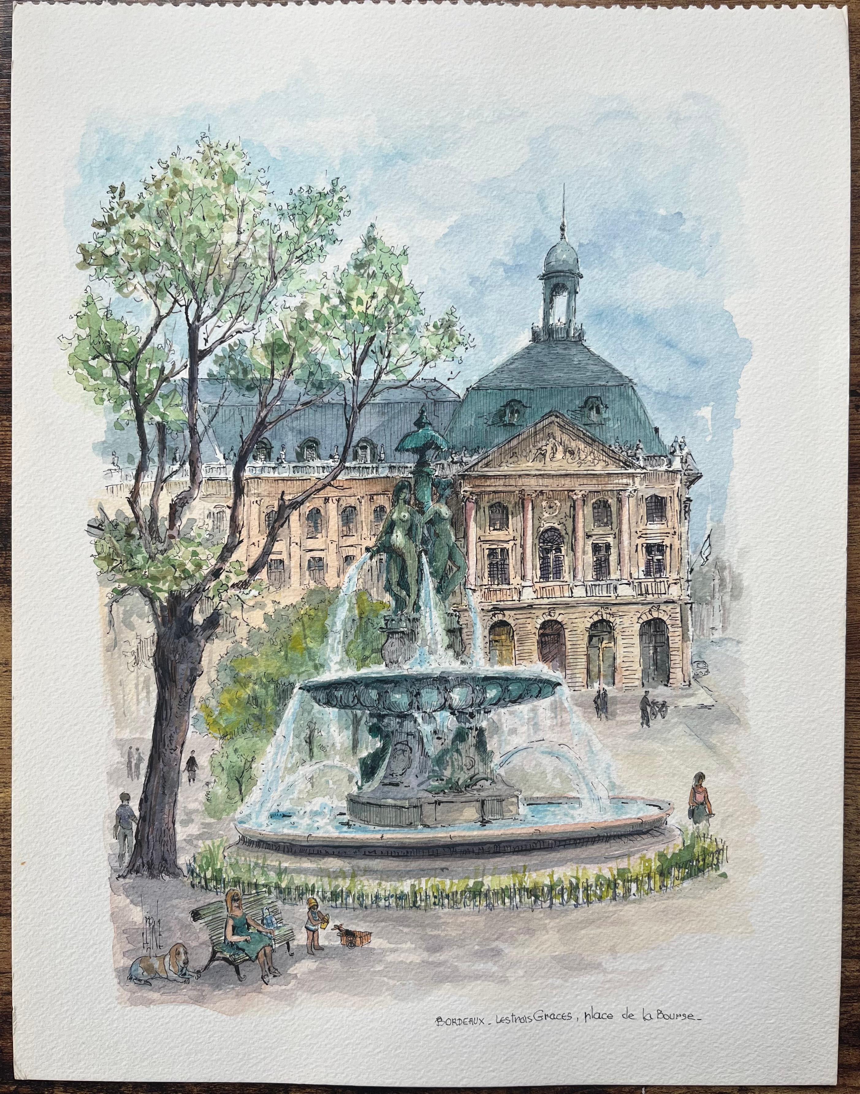 Französisches Aquarell von 