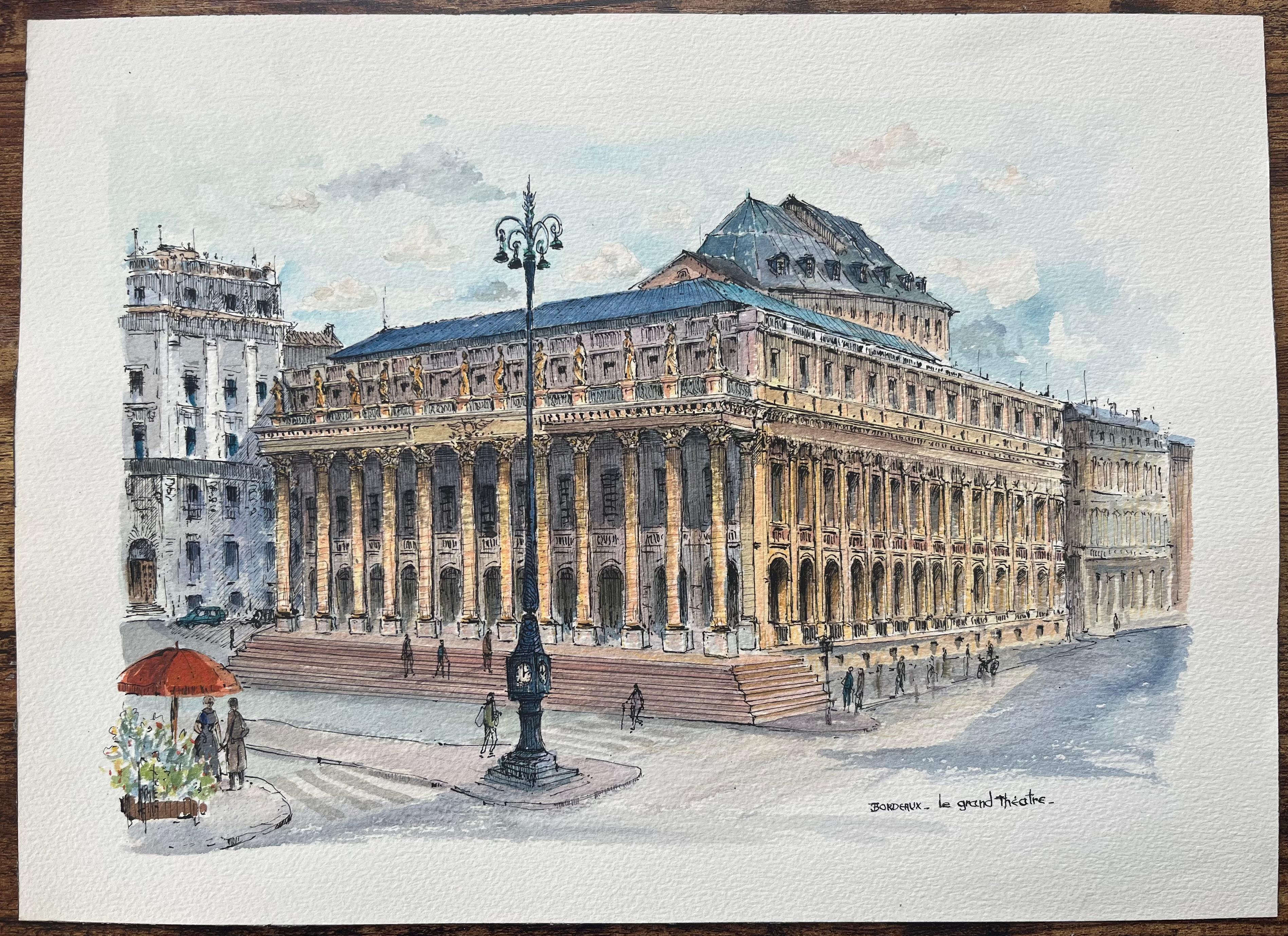 Französisches Aquarell von 