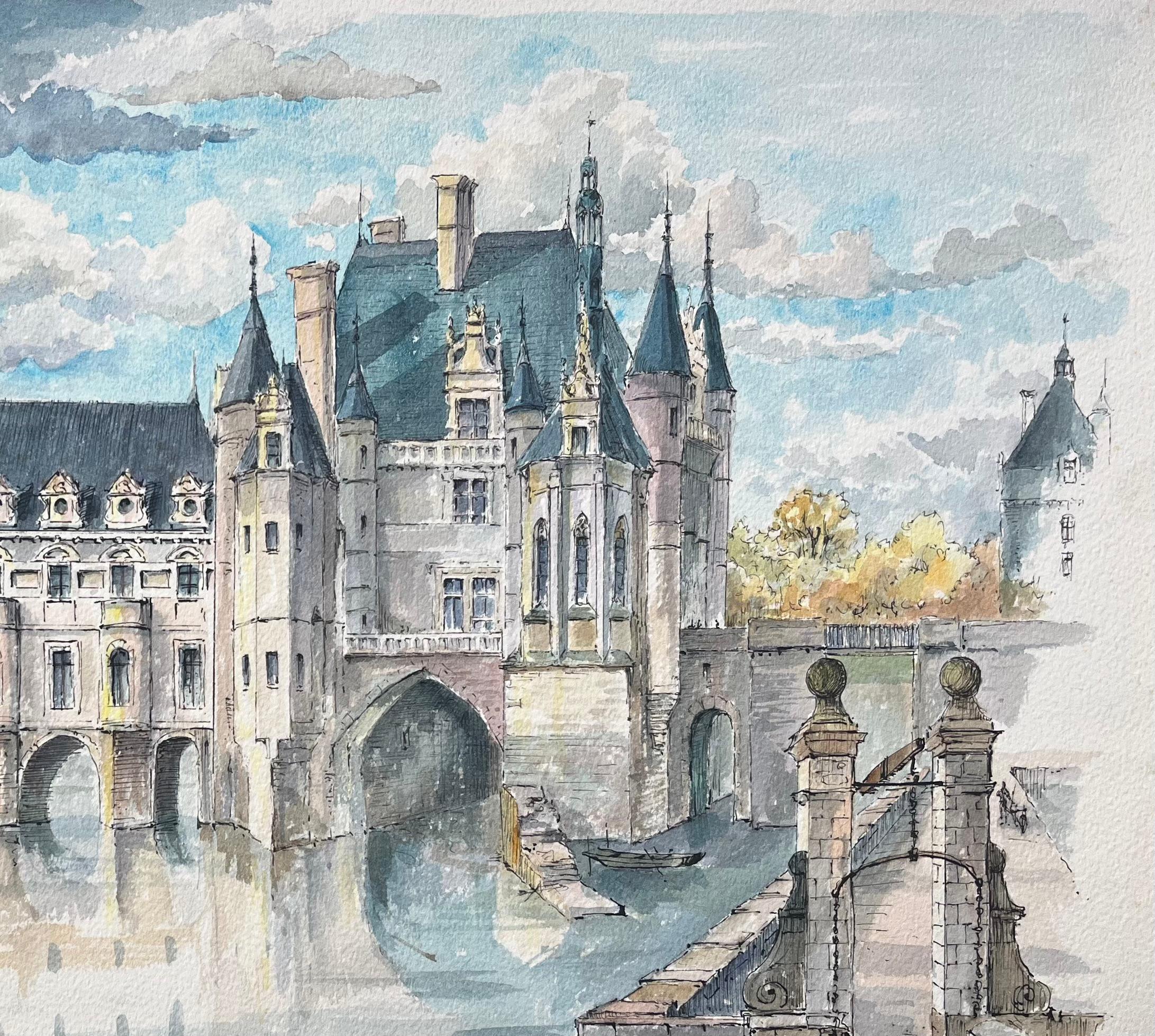 Titel: Französisches Aquarell von Château de Chenonceau: Perspektive von Nordosten
von Robert Lepine (Franzose, 1929 - 2017)
Unterschrieben: Ja
Medium: Aquarellmalerei auf Künstlerpapier, ungerahmt
Größe: 14,25 x 20 (Höhe x Breite)
Zustand:
