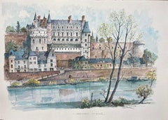 Acuarela francesa del "Castillo de Amboise: Vista general"