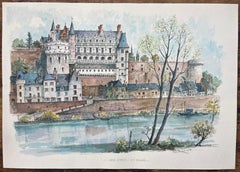 French Watercolor of "Château d'Amboise: Vue Générale"