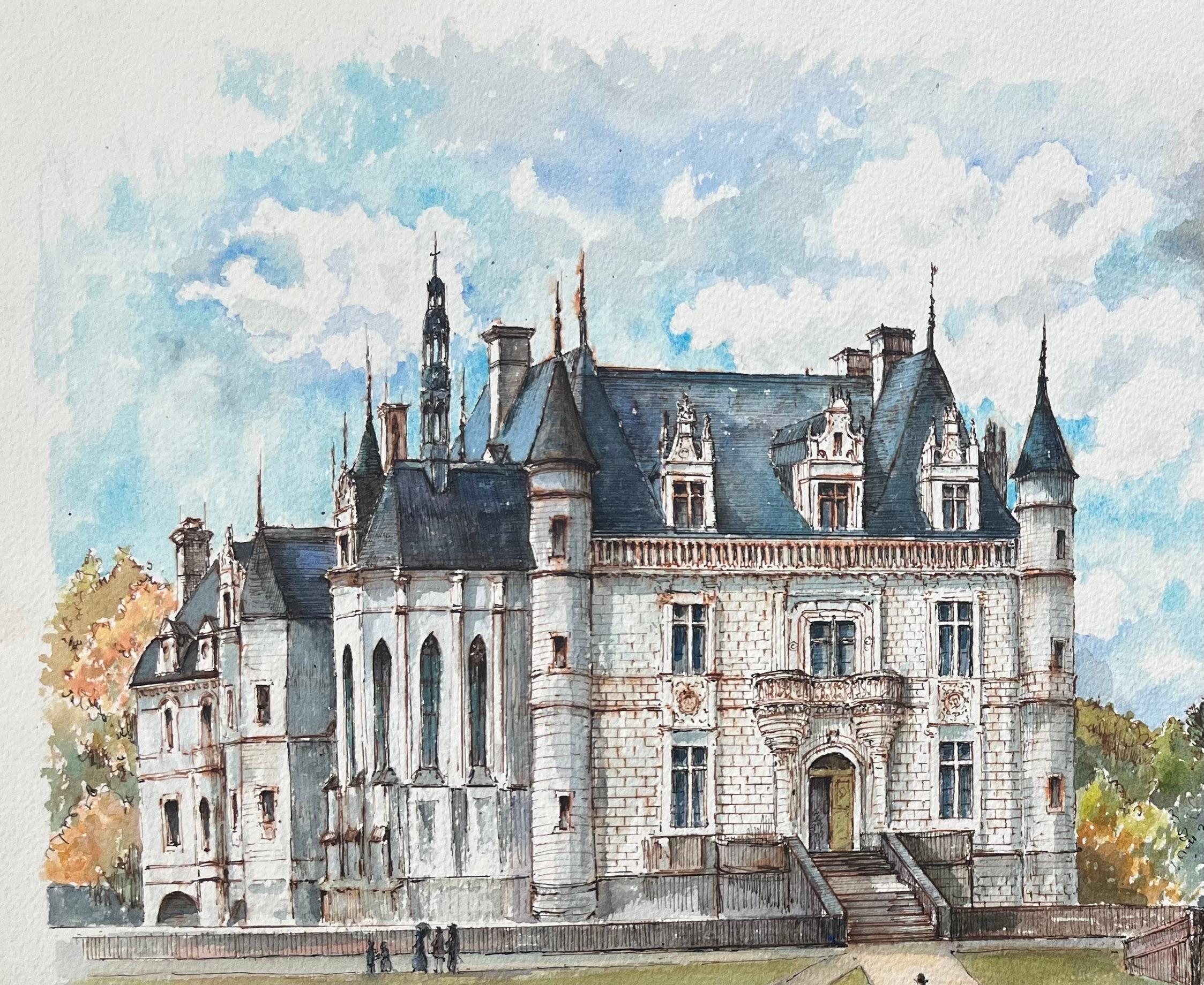Titolo: Acquerello francese di Château de Chenonceau con figure e pozzo del giardino
di Robert Lepine (francese, 1929 - 2017)
Firmato: Yes One
Medium: Acquerello su carta da artisti, senza cornice
Dimensioni: 14,25 x 20 (altezza x