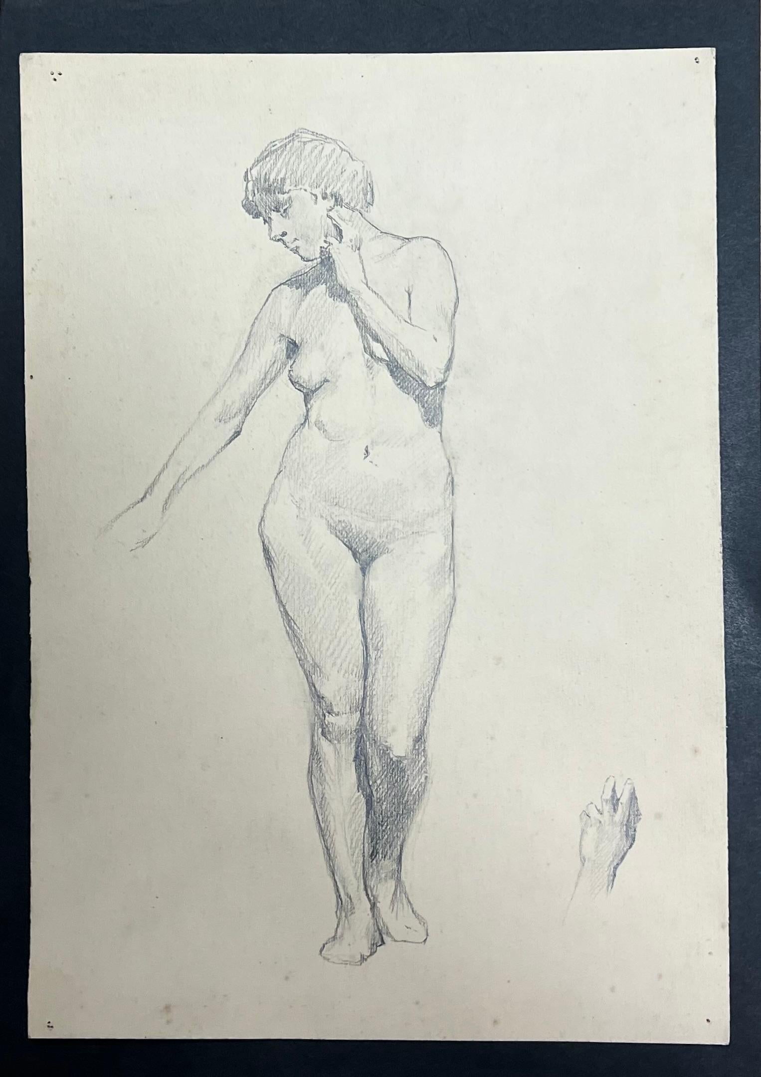 Boceto de retrato antiguo inglés de mujer desnuda sentada - Art de Henry George Moon