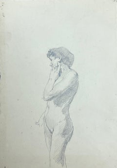 English Antique Portrait Sketch of Female Nude Seated