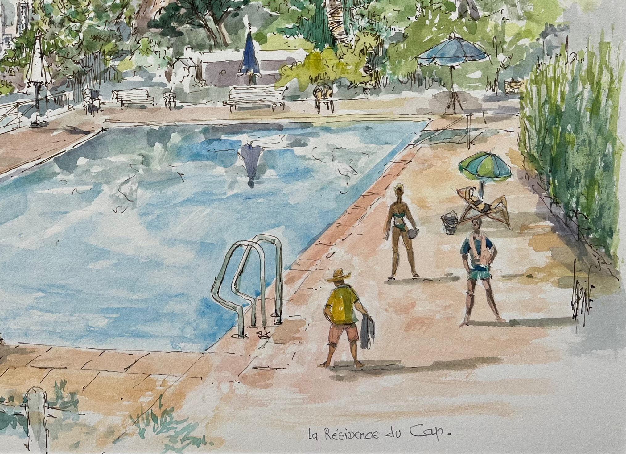 Acuarela francesa de La Résidence du Cap junto a la piscina con vistas a la costa 1