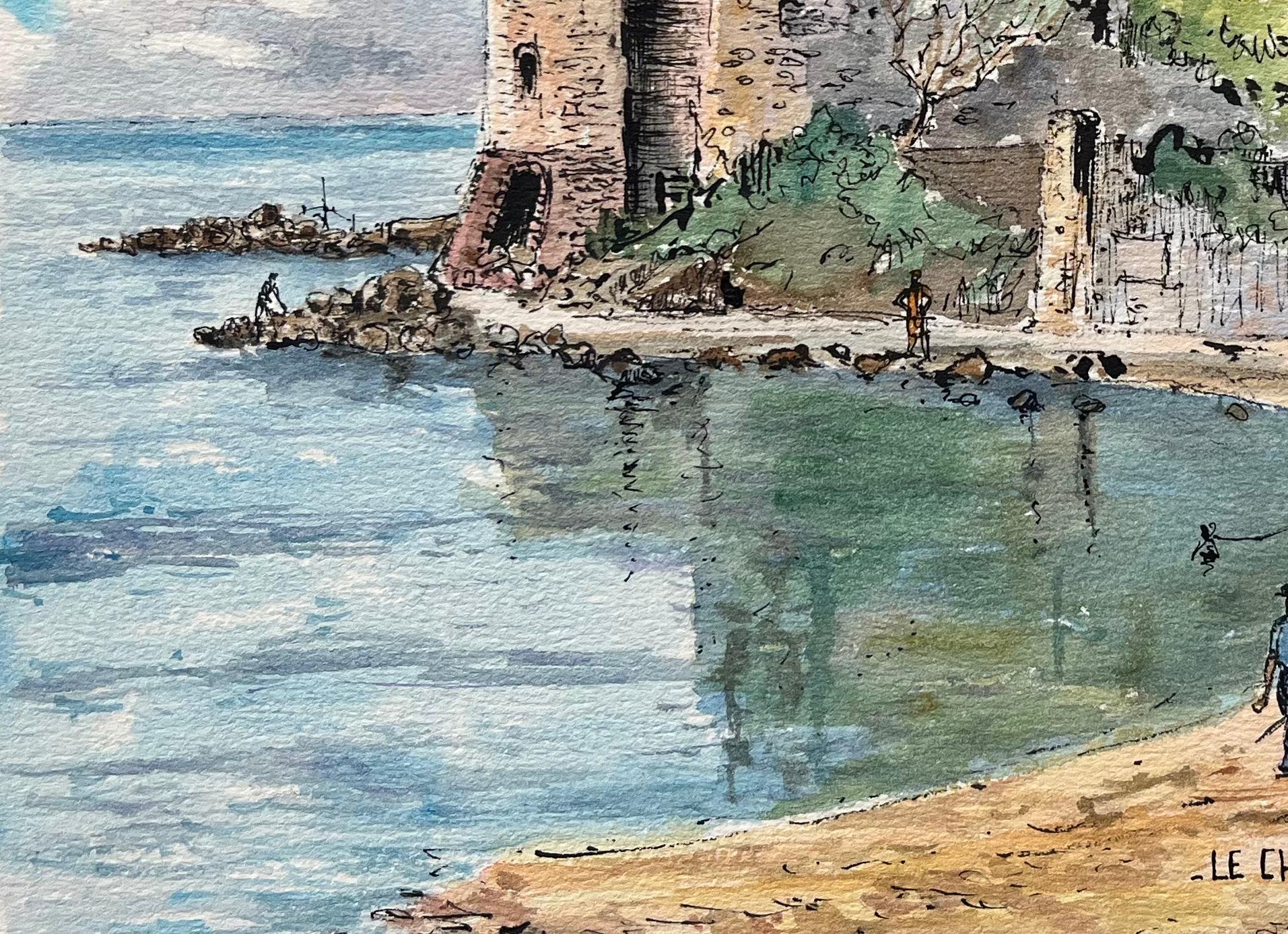 Titel: Französisches Aquarell von Le Château de la Napoule mit Küstenszenerie
von Robert Lepine (Franzose, 1929 - 2017)
Unterschrieben: Ja
Medium: Aquarellmalerei auf Künstlerpapier
Größe: 9,75 x 15 (Höhe x Breite)
Provenienz: Aus der Sammlung des