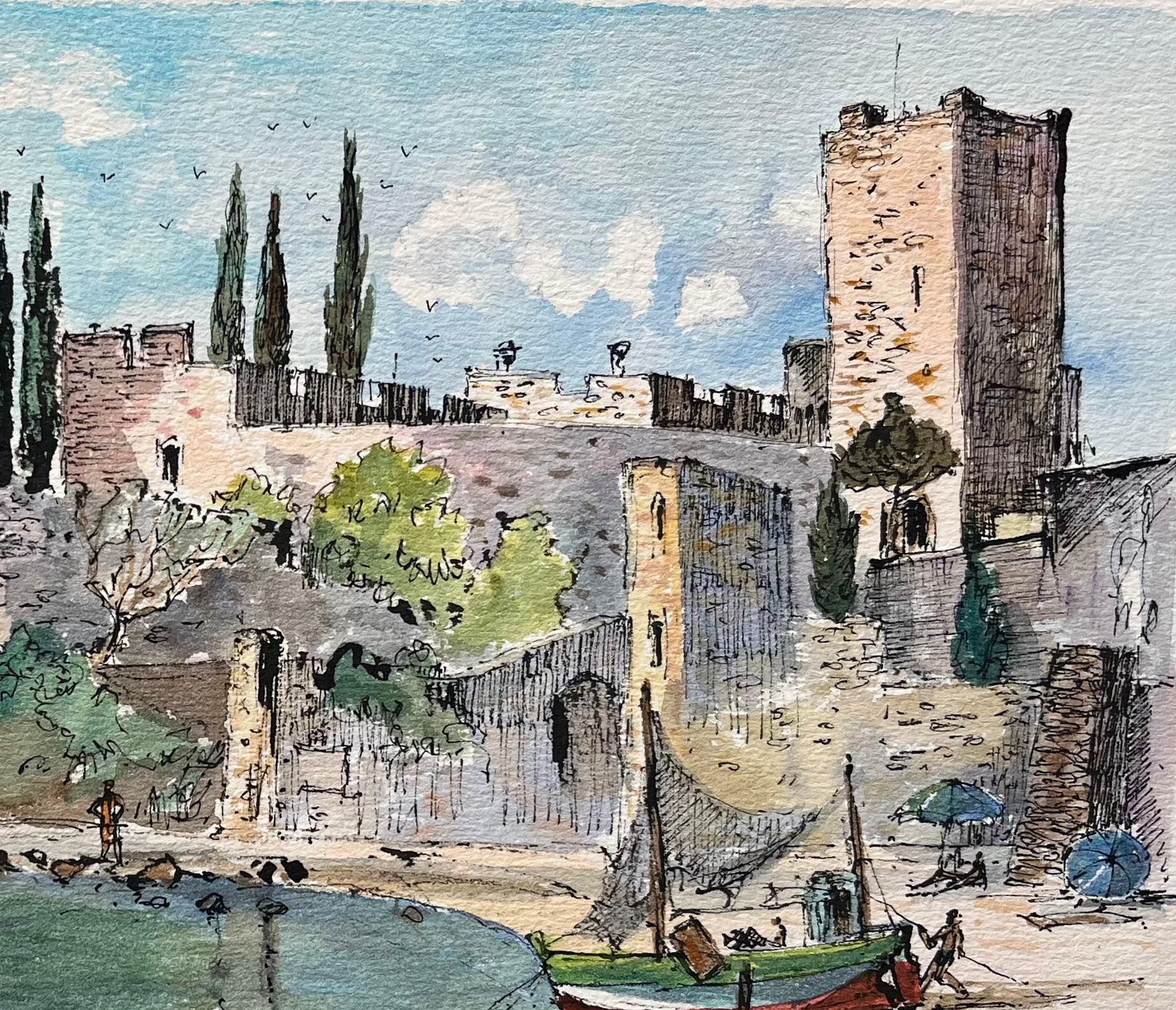 Französisches Aquarell von Le Château de la Napoule mit Küstenszenerie im Angebot 2