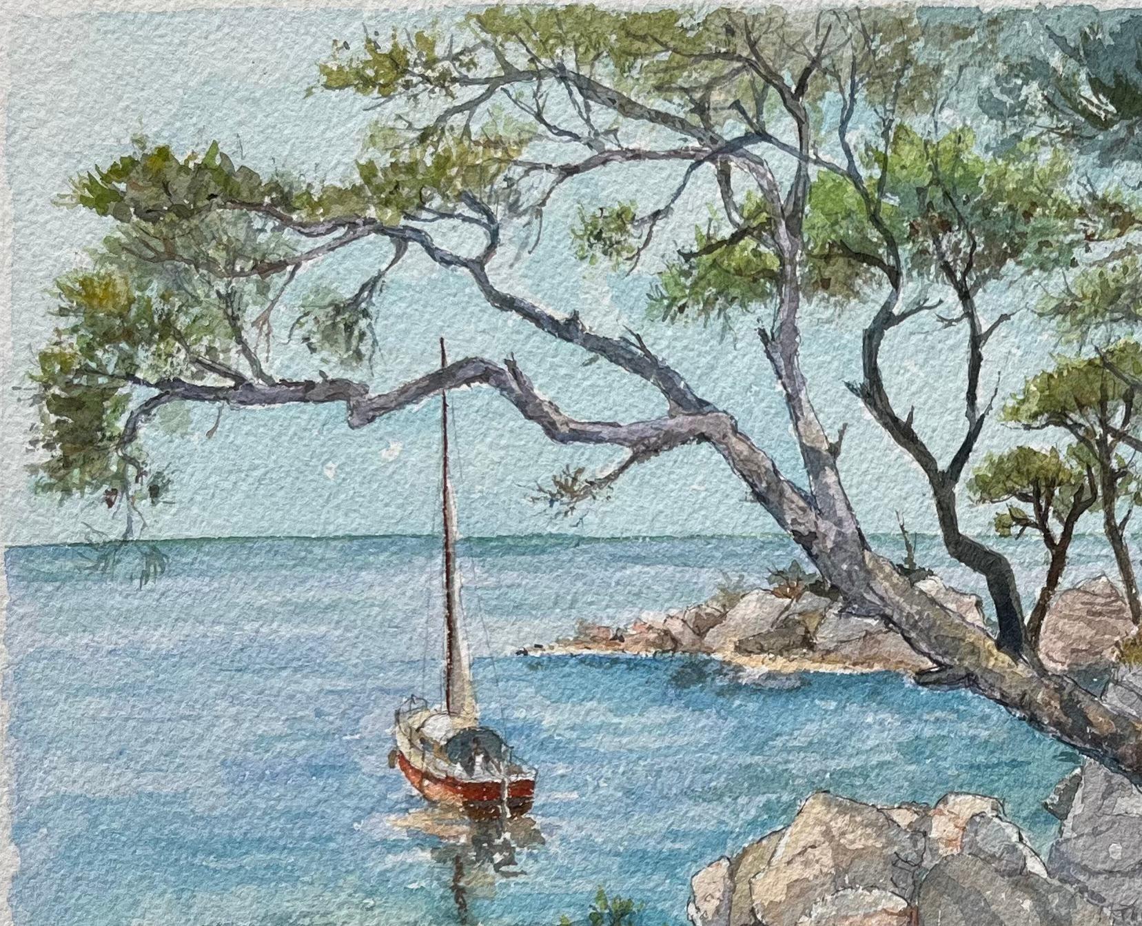 Titolo: Acquerello francese di scena costiera con barca a vela e alberi di pino
di Robert Lepine (francese, 1929 - 2017)
Firmato: Yes One
Mezzo di comunicazione: Acquerello su carta da artisti
Dimensioni: 12,25 x 16,25 (altezza x
