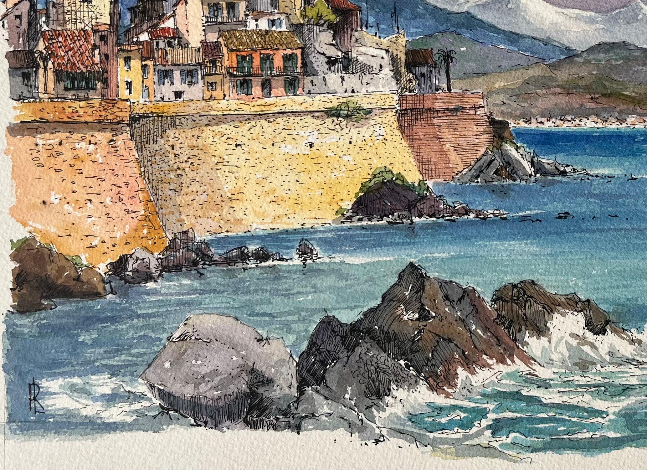 Título: Acuarela francesa de la costa de Antibes con murallas y montañas
de Robert Lepine (francés, 1929 - 2017)
Firmado: Sí
Técnica: Acuarela sobre papel de artista
Tamaño: 11,25 x 15 (alto x ancho)
Procedencia: De la colección del Atelier A del