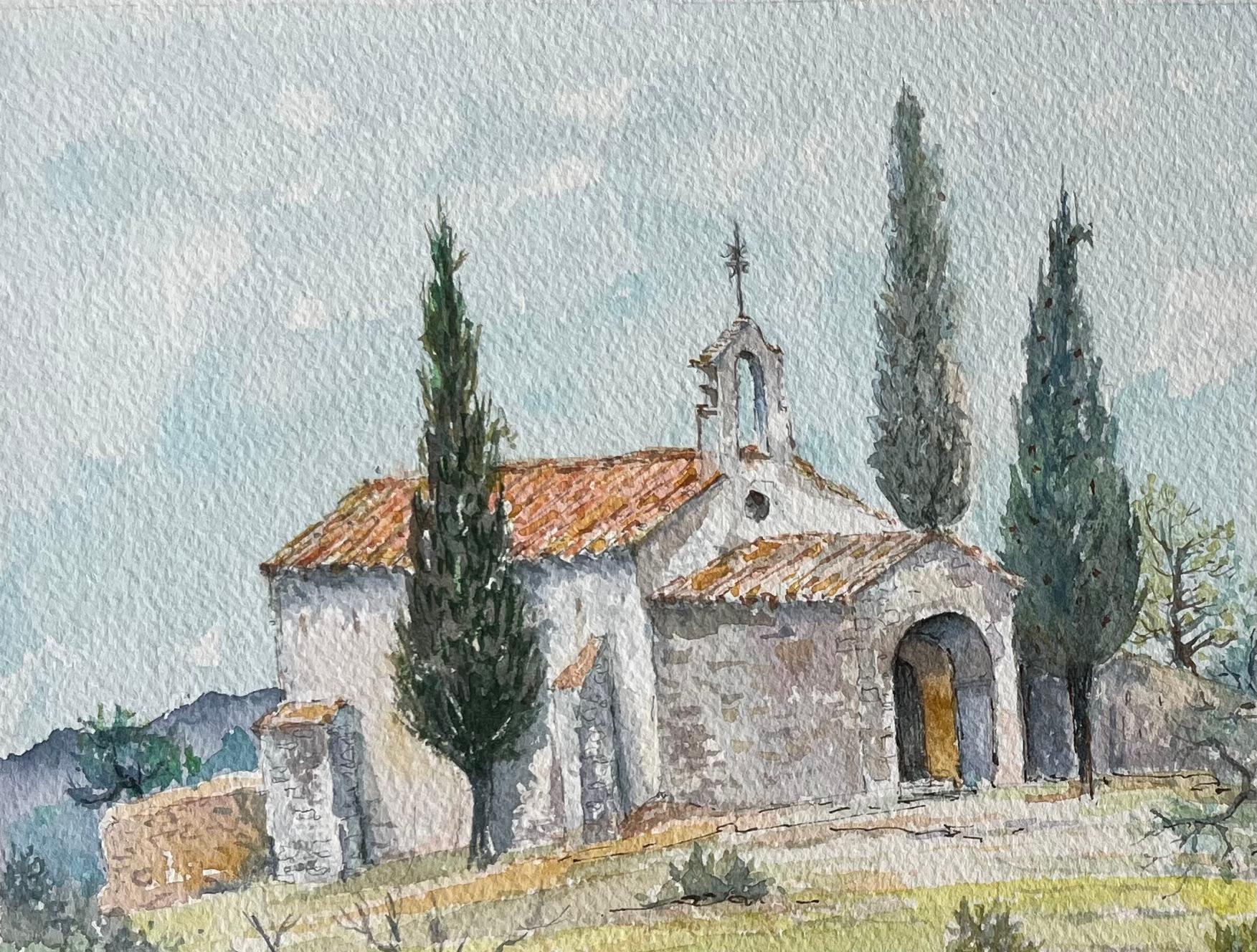 Französisches Aquarell einer rustikalen Kapelle in der Provence, Provence (Französische Schule), Painting, von Robert Lepine (1929 - 2017)