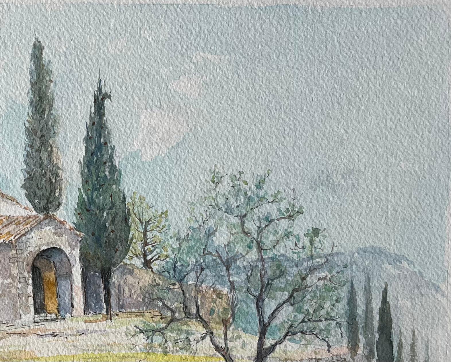 Titel: Französisches Aquarell einer rustikalen Kapelle in der Provence
von Robert Lepine (Franzose, 1929 - 2017)
Unterschrieben: Ja
Medium: Aquarellmalerei auf Künstlerpapier
Größe: 12,25 x 16,25 (Höhe x Breite)
Provenienz: Aus der Sammlung des