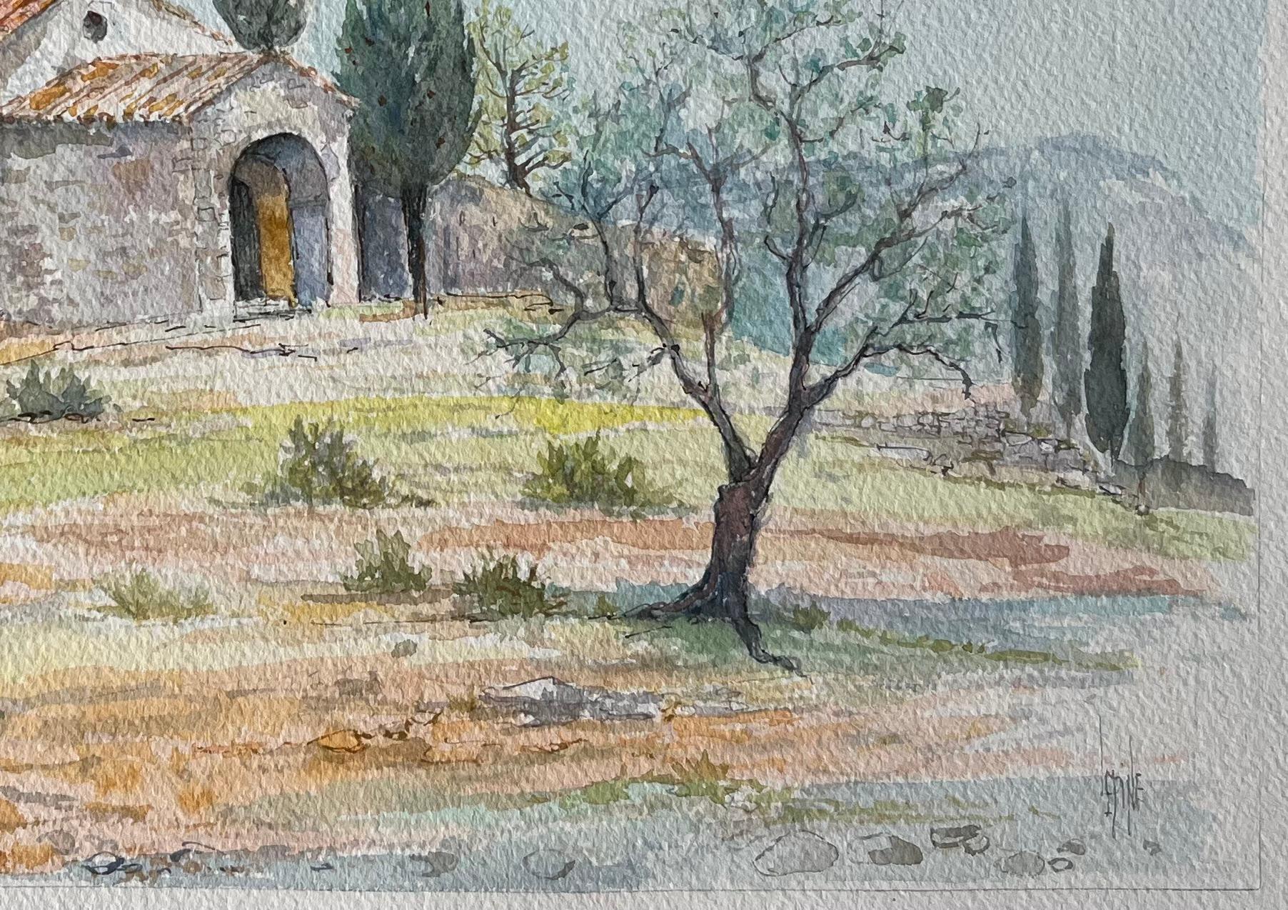 Französisches Aquarell einer rustikalen Kapelle in der Provence, Provence im Angebot 1