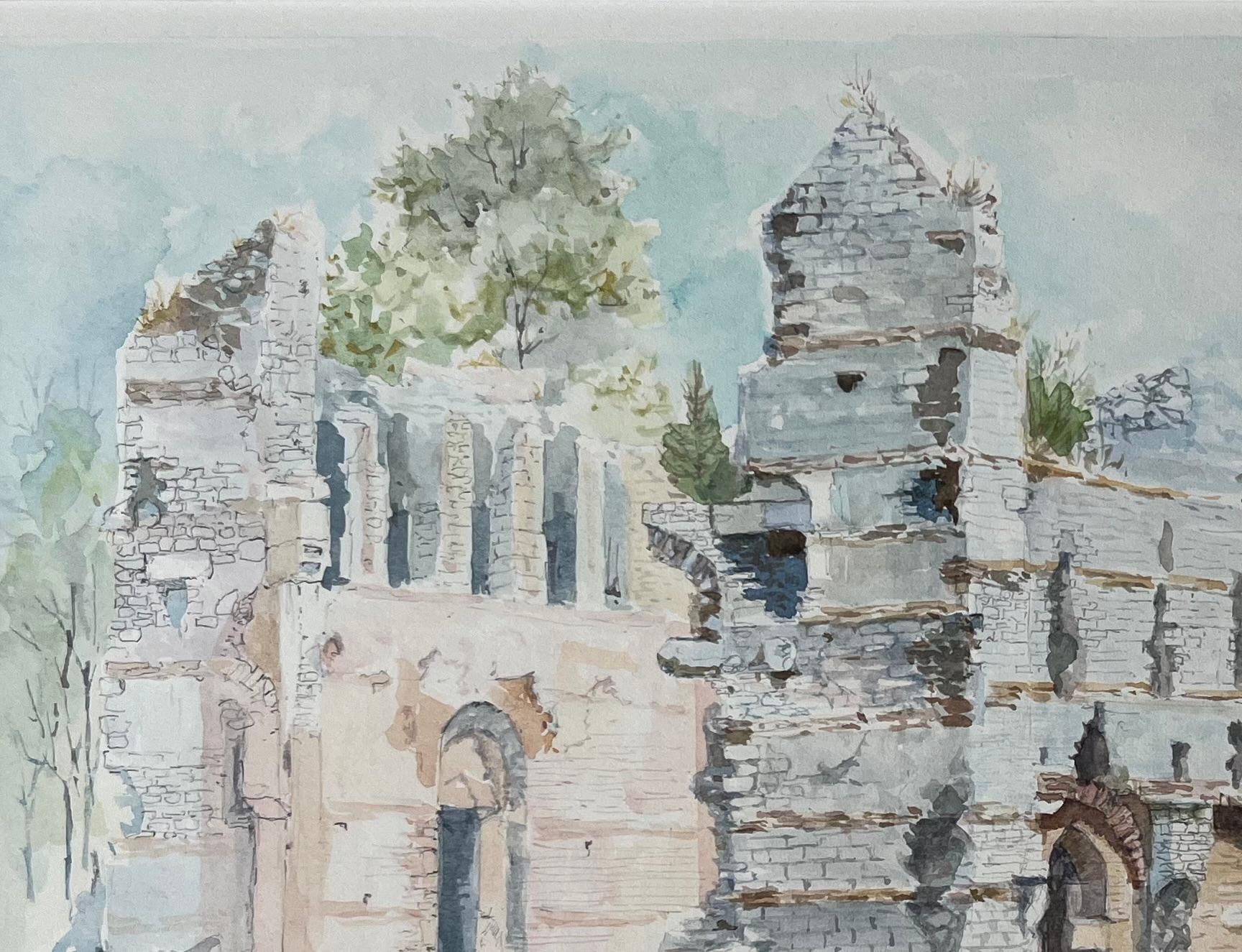 French Watercolor of Ancient Roman Ruins with Arches and Columns - French School Painting by Robert Lepine (1929 - 2017)