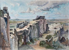 Aquarelle française des Baux-de-Provence avec rues et chemin de Cliffside
