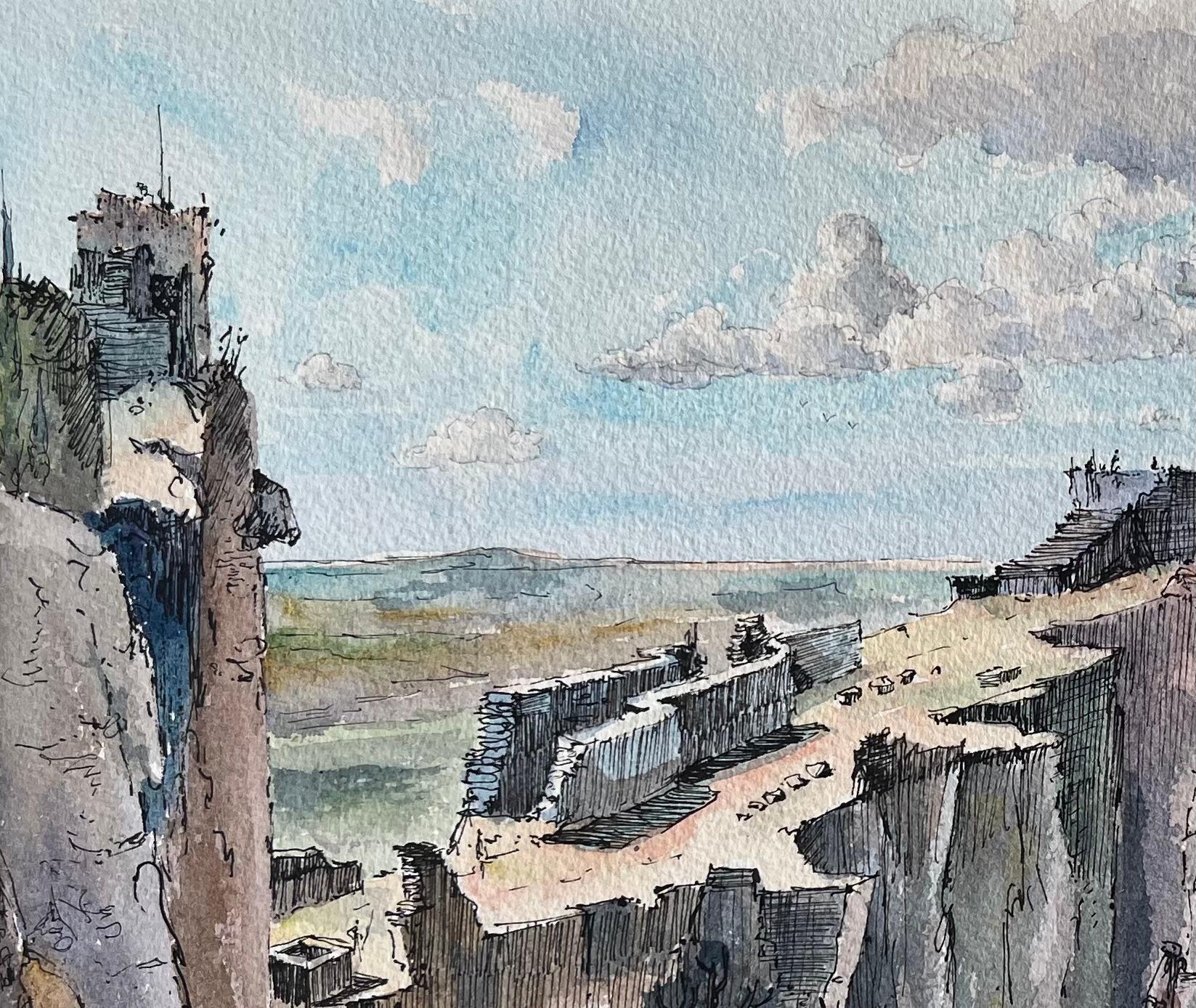 Französisches Aquarell von Les Baux-de-Provence mit Ruinen und Cliffside Path, Französisch (Grau), Landscape Painting, von Robert Lepine (1929 - 2017)
