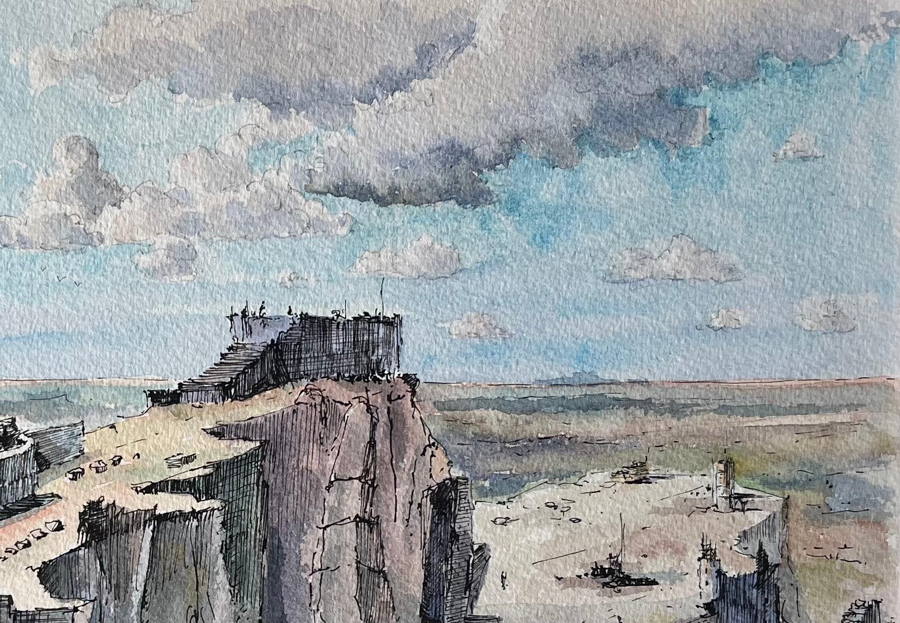 Titel: Französisches Aquarell von Les Baux-de-Provence mit Ruinen und Klippenweg
von Robert Lepine (Franzose, 1929 - 2017)
Unterschrieben: Ja
Medium: Aquarellmalerei auf Künstlerpapier, montiert
Größe: 11,75 x 15,75 (Höhe x Breite)
Provenienz: Aus