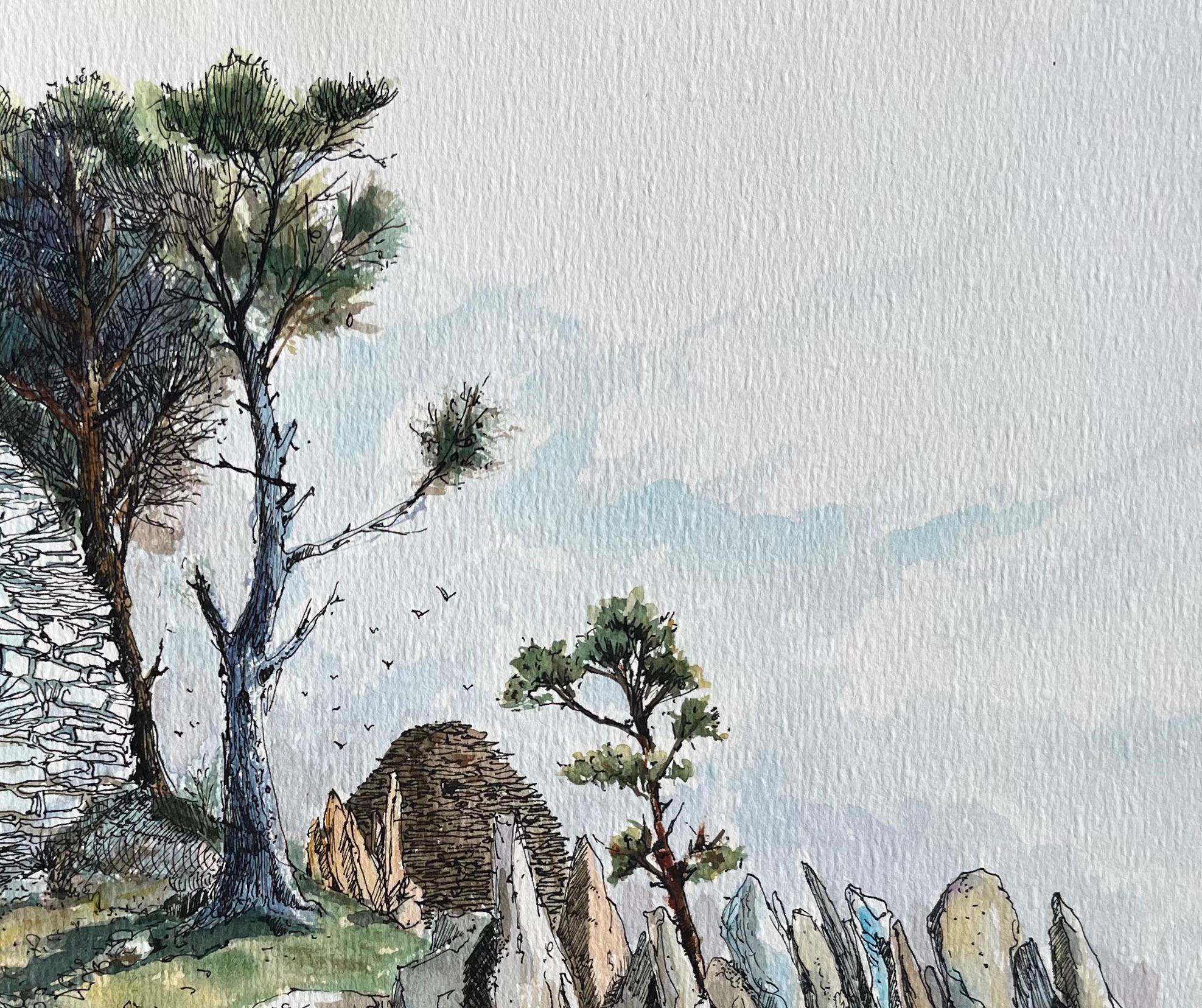 Acuarela francesa de una cabaña de pastores de piedra en Les Baux-de-Provence en venta 1