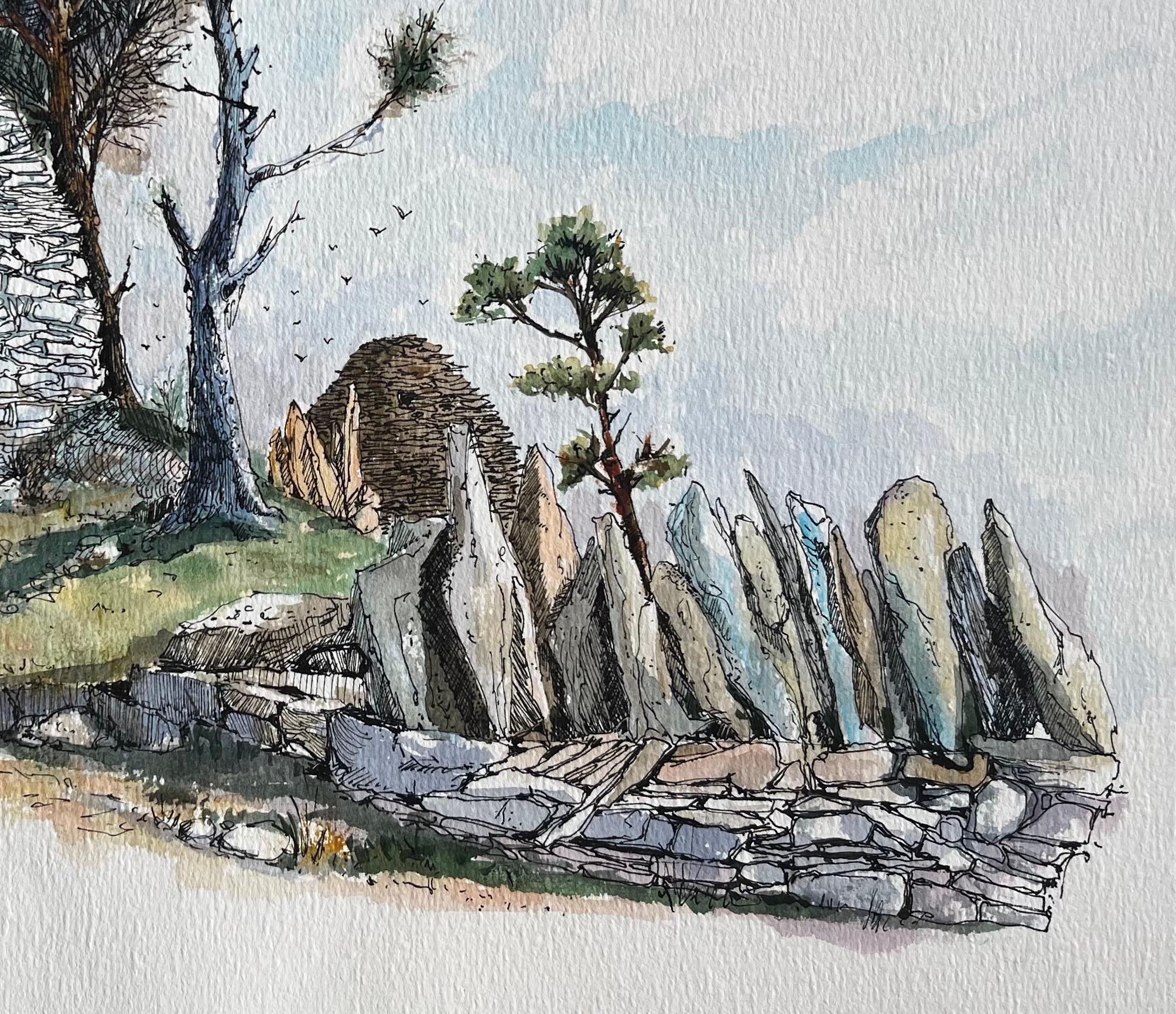Título: Acuarela francesa de Les Baux-de-Provence con ruinas y sendero en el acantilado
de Robert Lepine (francés, 1929 - 2017)
Firmado: Sí
Técnica: Acuarela sobre papel de artista
Tamaño: 10,75 x 13,25 (alto x ancho)
Procedencia: De la colección
