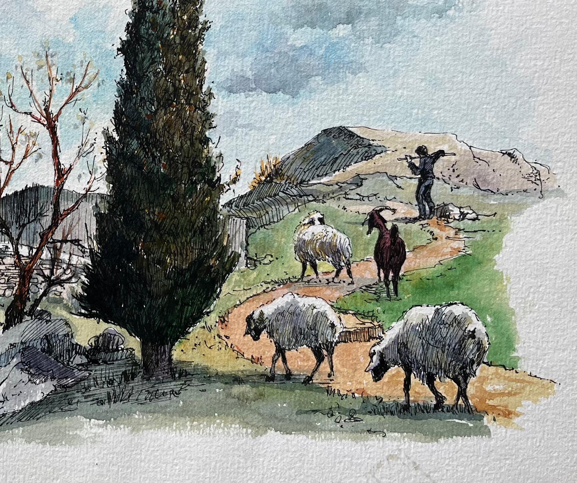 Título: Acuarela francesa del Moulin de Daudet en Fontvieille, Provenza
de Robert Lepine (francés, 1929 - 2017)
Firmado: Sí
Técnica: Acuarela sobre papel de artista
Tamaño: 10,75 x 13,25 (alto x ancho)
Procedencia: De la colección del Atelier A del