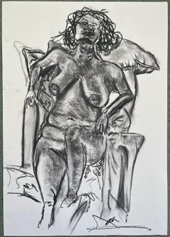 Expressive Charcoal Drawing of a Reclining Female Nude