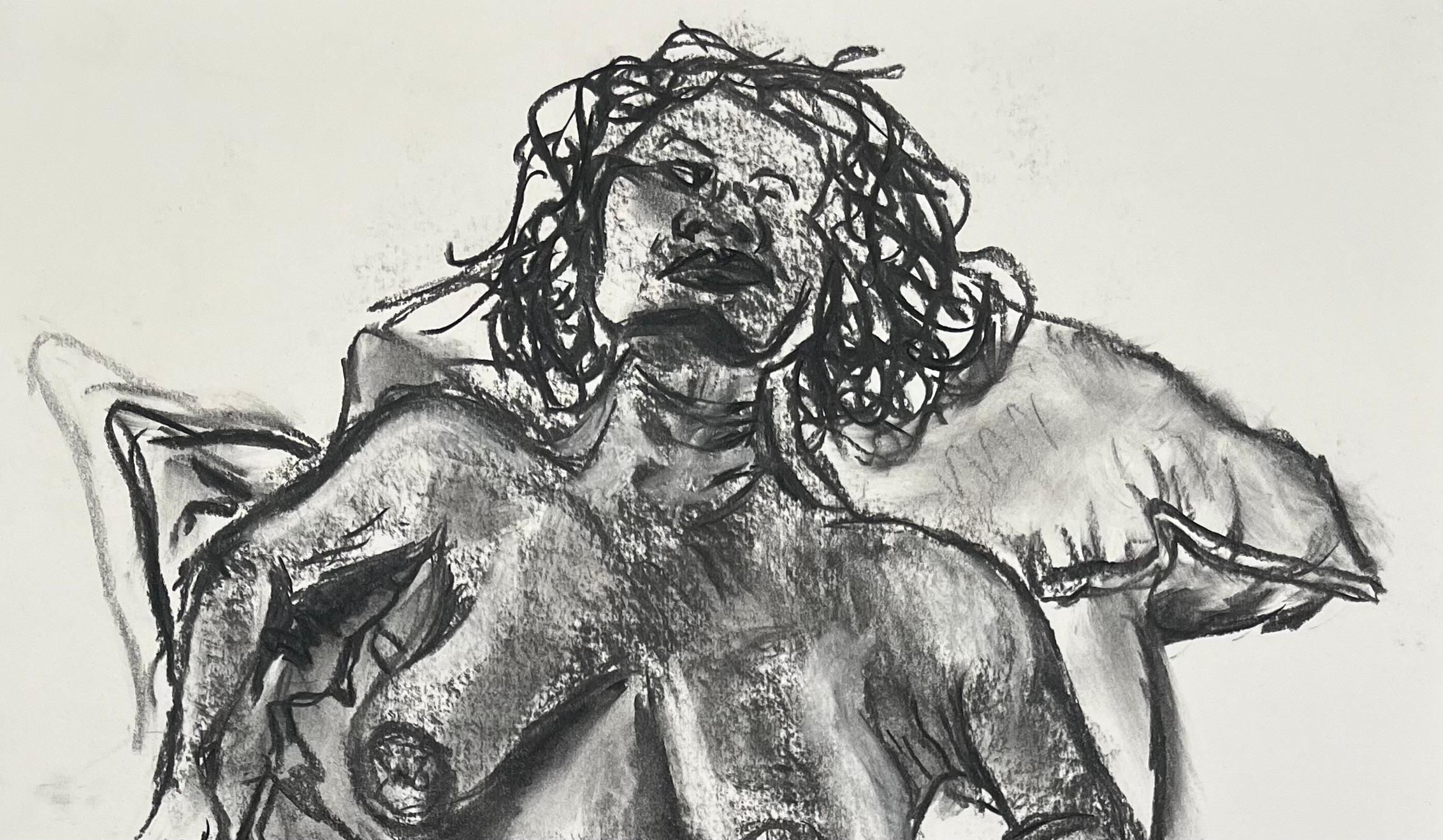 Expressive Charcoal Drawing of a Reclining Female Nude - Impressionist Art by Minty Ramsey