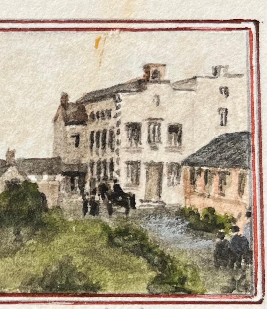Title: Historic Miniature Watercolor Paintings of John Wesley Kingswood School
by Jack Grunwell, 20th century British artist 
Medium: Watercolor on thin card, unframed
Measurements: 2.75 inches (height) x 4.24 inches (width)
Condition: Very good and