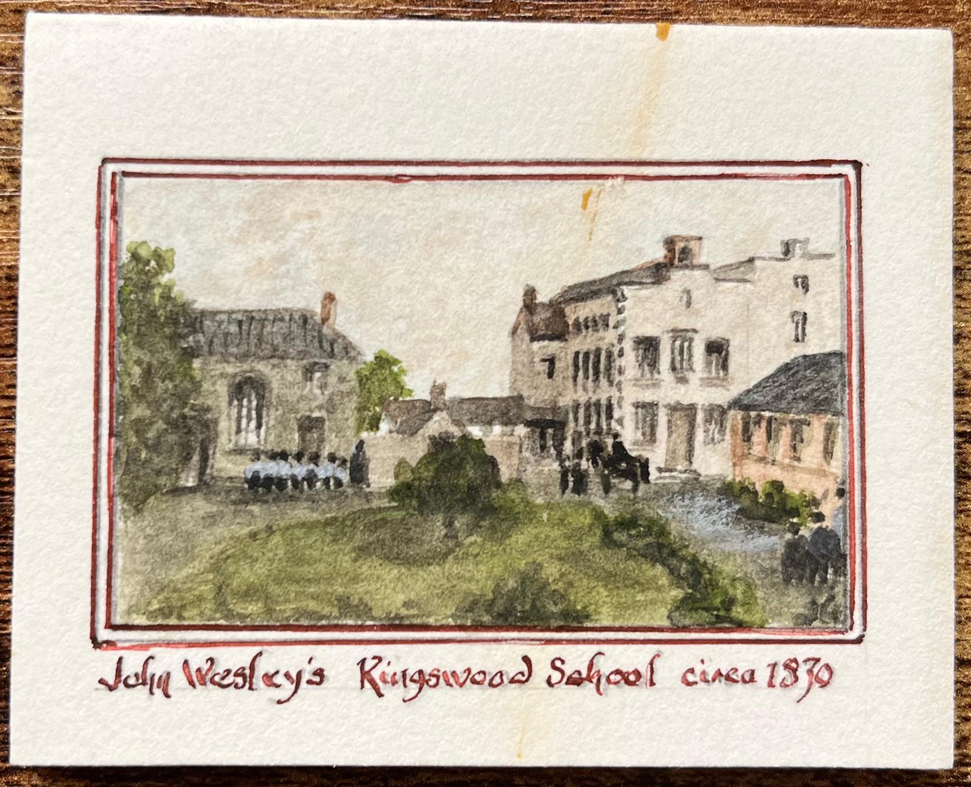 Historic Miniature Watercolor Paintings of John Wesley Kingswood School - Beige Landscape Painting by Jack Grunwell