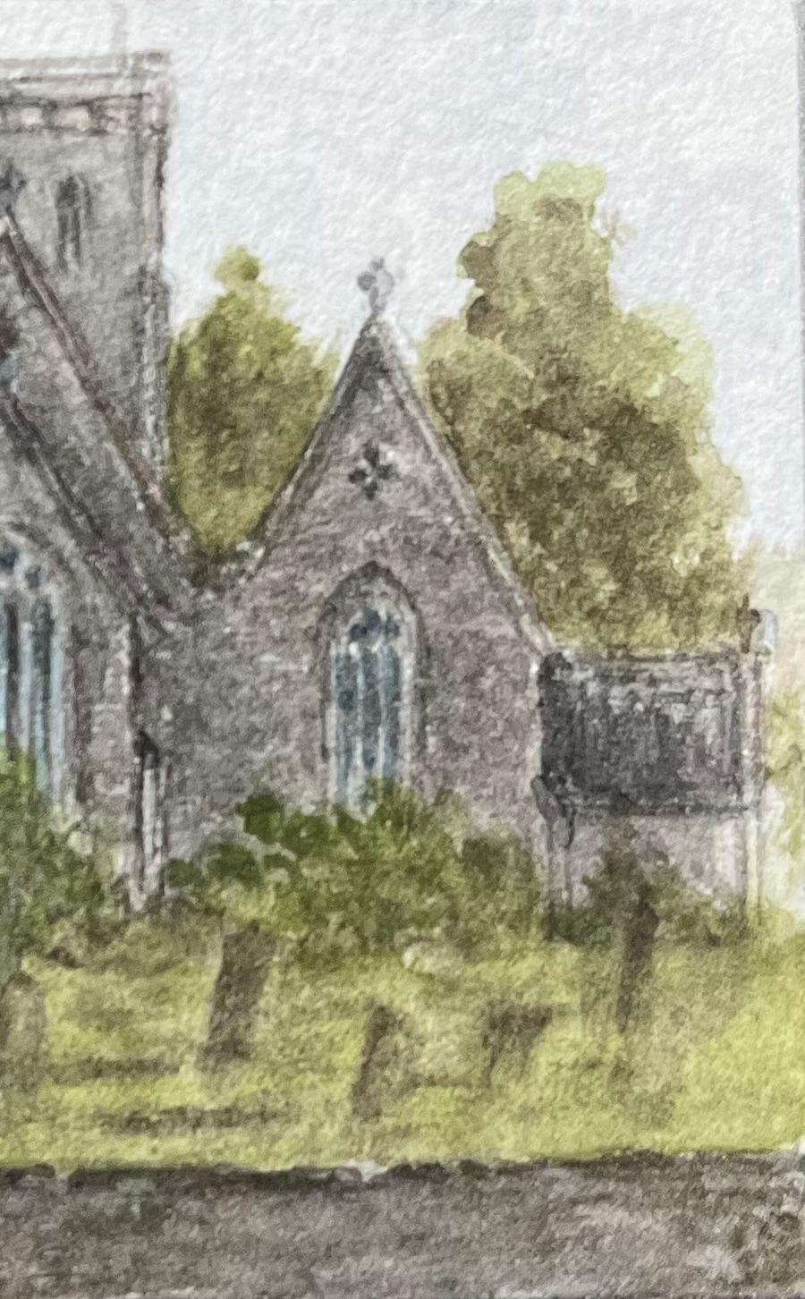 Historische Miniatur-Aquarelle der St. Michael Archangel's Church (Englische Schule), Painting, von Jack Grunwell