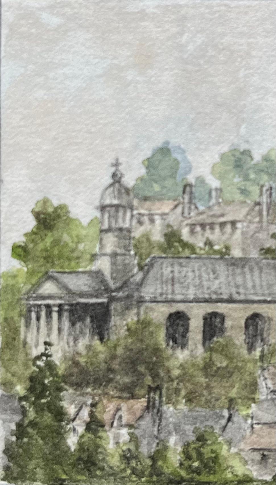 Miniatur-Aquarellbilder der St. Georges Church's und des Cabot Tower Brandon Hill (Grau), Landscape Painting, von Jack Grunwell