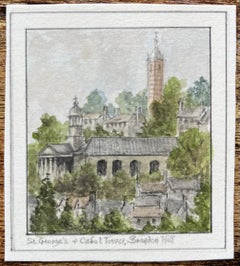 Miniature Watercolor Paintings of St Georges Church and Cabot Tower Brandon Hill