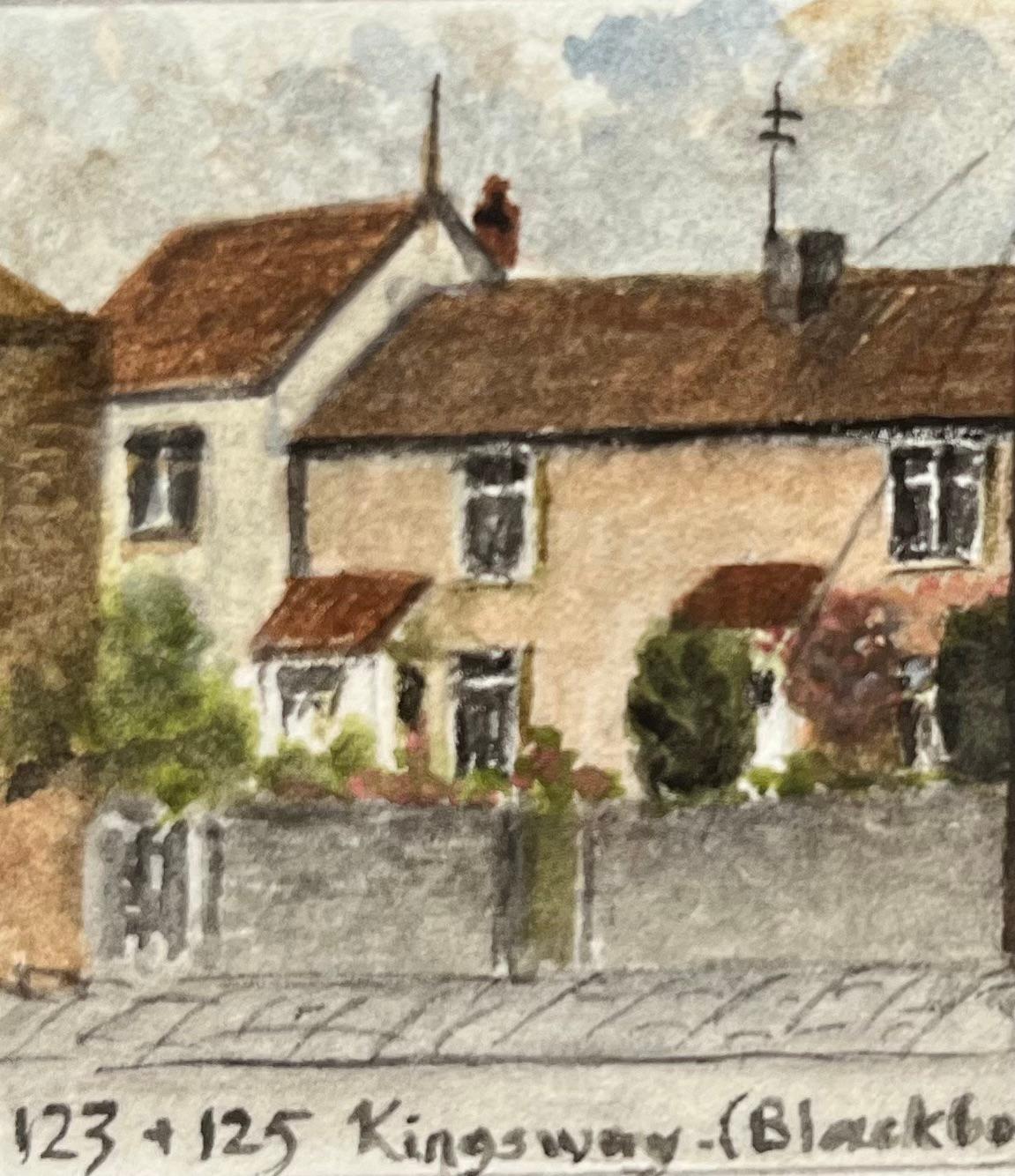 Miniature Watercolor Paintings of 123 and 125 Kingsway Blackboy and Trumpet Lane For Sale 1