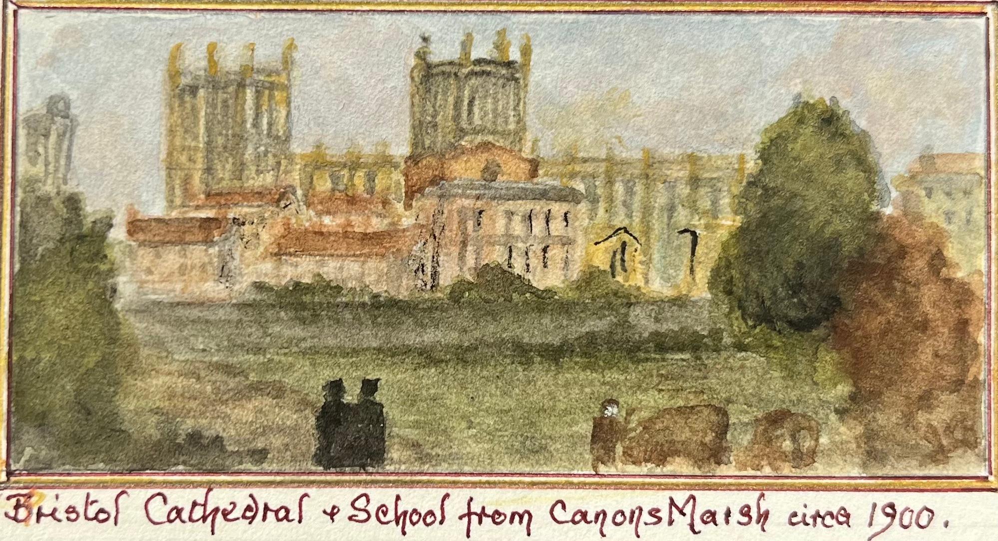 Landscape Art de Jack Grunwell - Pinturas en acuarela en miniatura de la catedral y la escuela de Bristol de Canons Marsh