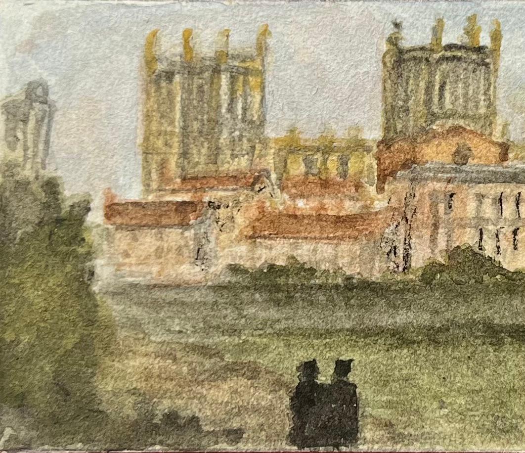 Pinturas en acuarela en miniatura de la catedral y la escuela de Bristol de Canons Marsh - Art Escuela inglesa de Jack Grunwell