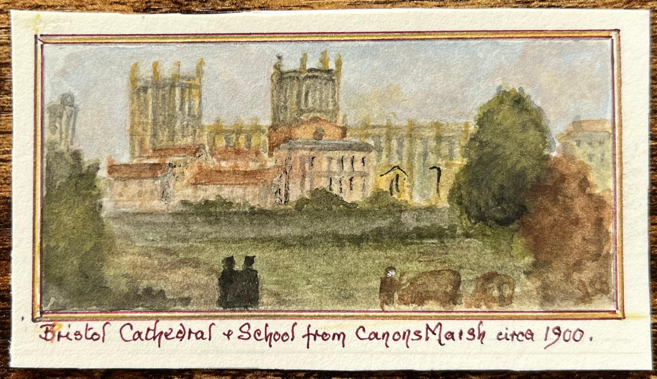 Pinturas en acuarela en miniatura de la catedral y la escuela de Bristol de Canons Marsh - Art de Jack Grunwell