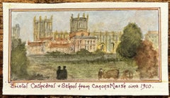 Peintures miniatures à l'aquarelle de la cathédrale et de l'école de Bristol de Canons Marsh
