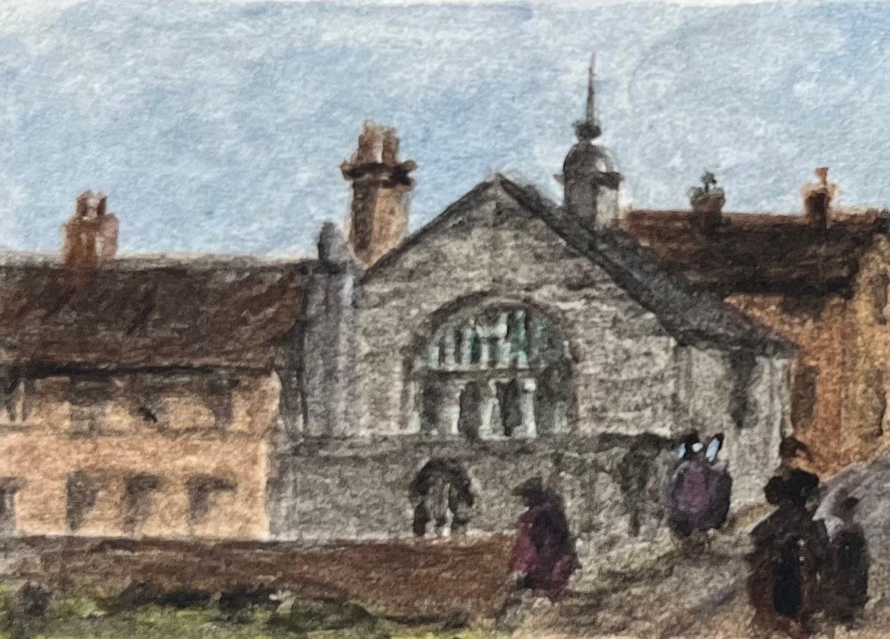Miniature Watercolor of Chapel of the Three Kings and Fosters Almshouses - Gray Landscape Painting by Jack Grunwell