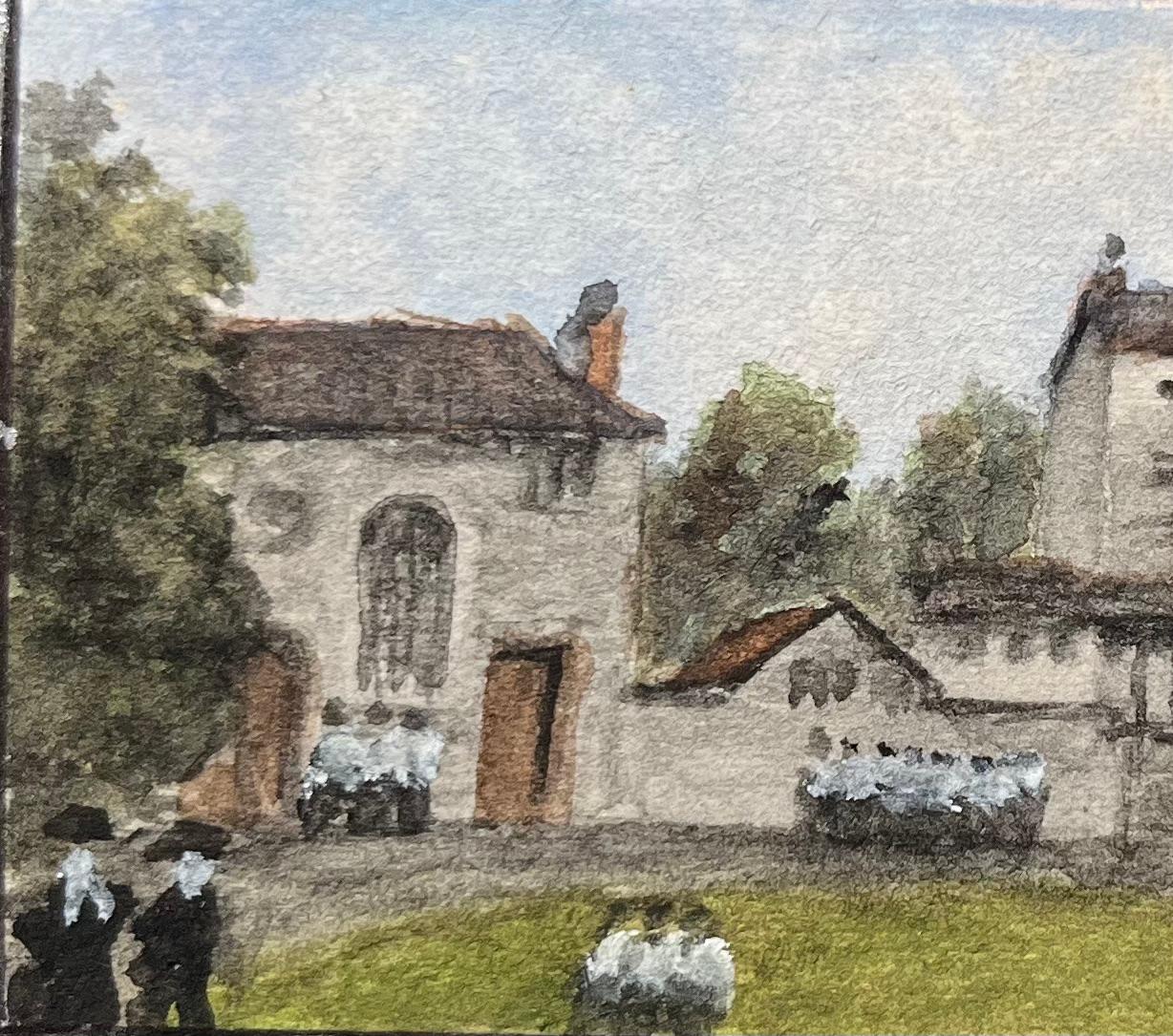 John Wesley Kingswood School Bristol 1830 Historic Minature Watercolor - Gray Landscape Painting by Jack Grunwell