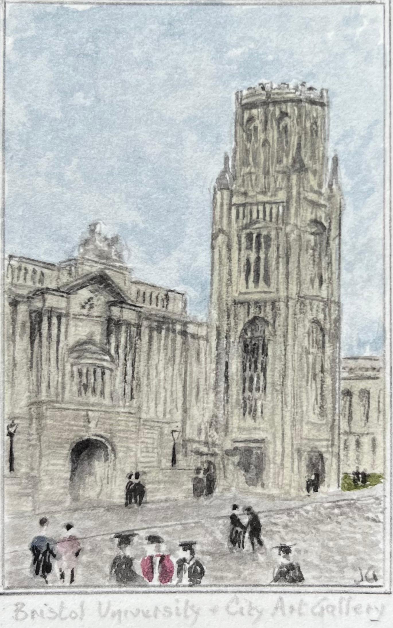 Historic Miniature Watercolor of Bristol University Wills Memorial Building