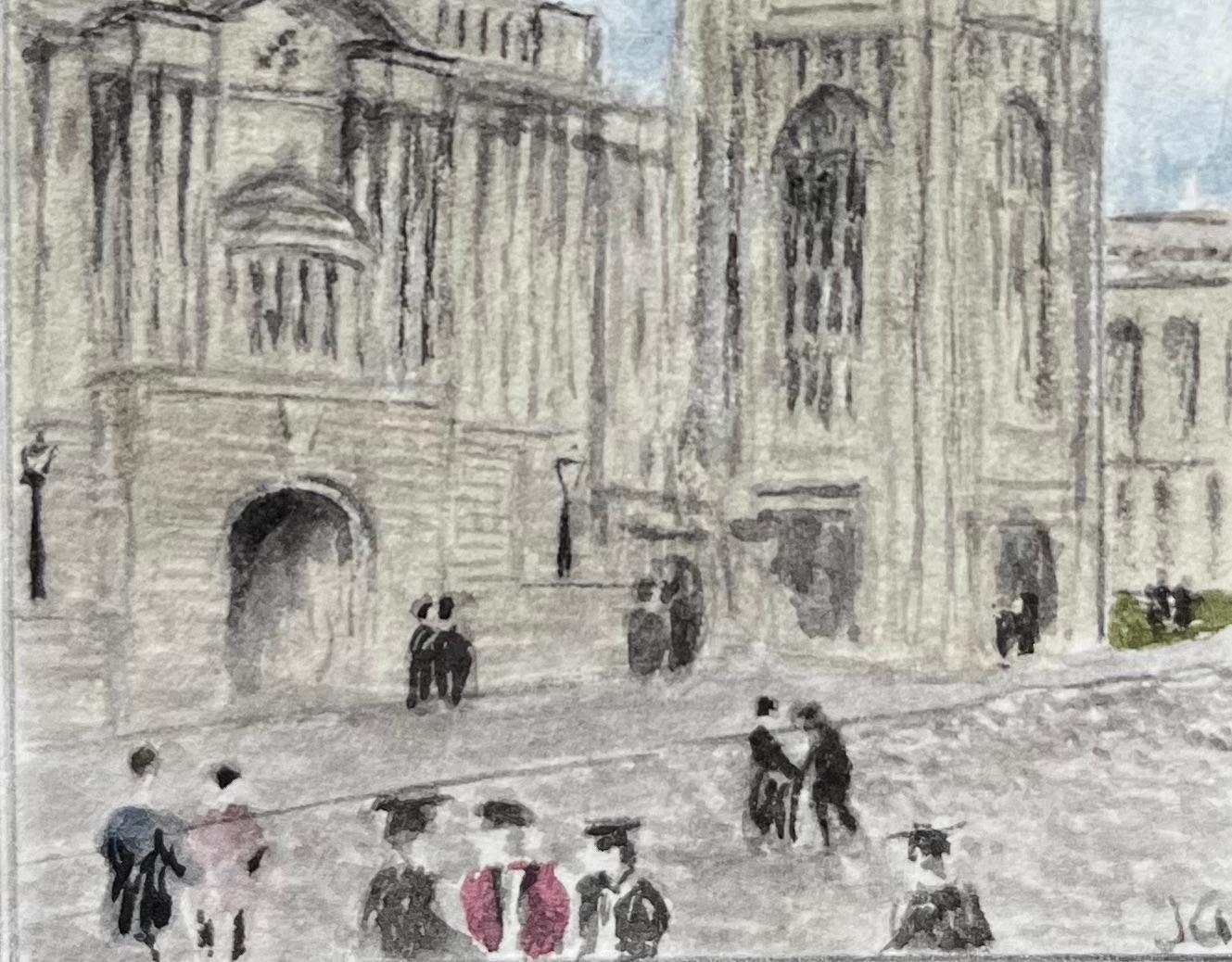 Aquarelle miniature historique du Wills Memorial Building de l'Université de Bristol - École anglaise Painting par Jack Grunwell