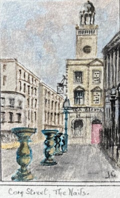Acuarela histórica en miniatura de Corn Street y The Nails en Bristol