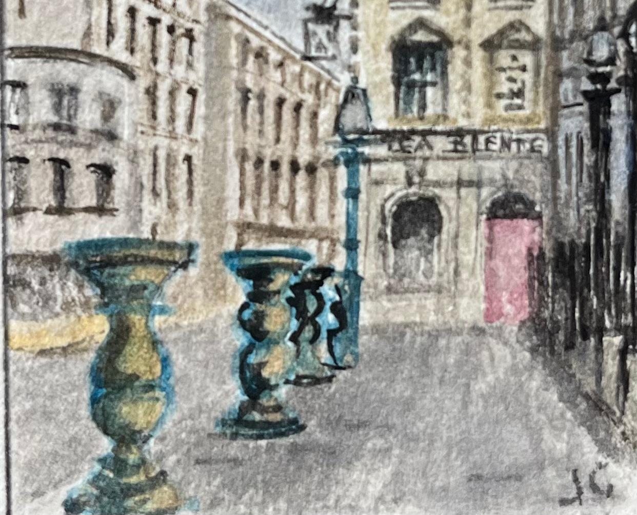 Historic Miniature Watercolor of Corn Street and The Nails in Bristol - English School Painting by Jack Grunwell