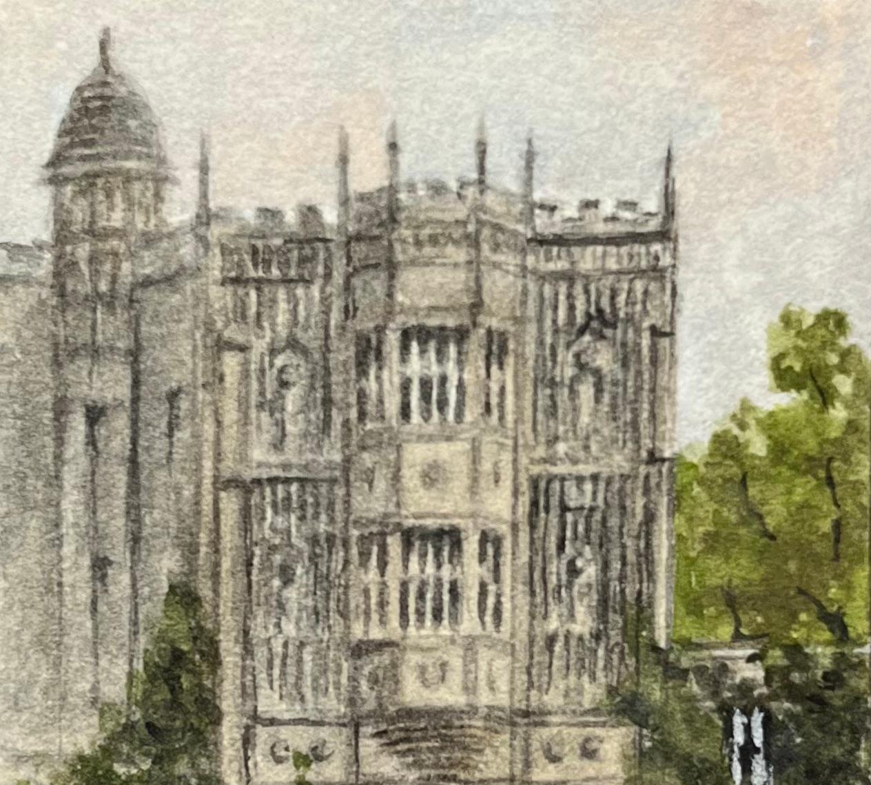 Titolo: Acquerello storico in miniatura della porta dell'abbazia della cattedrale di Bristol
di Jack Grunwell, artista britannico del XX secolo 
Medium: Acquerello su cartoncino sottile, senza cornice
Misure: 3,75 pollici (altezza) x 2,5 pollici
