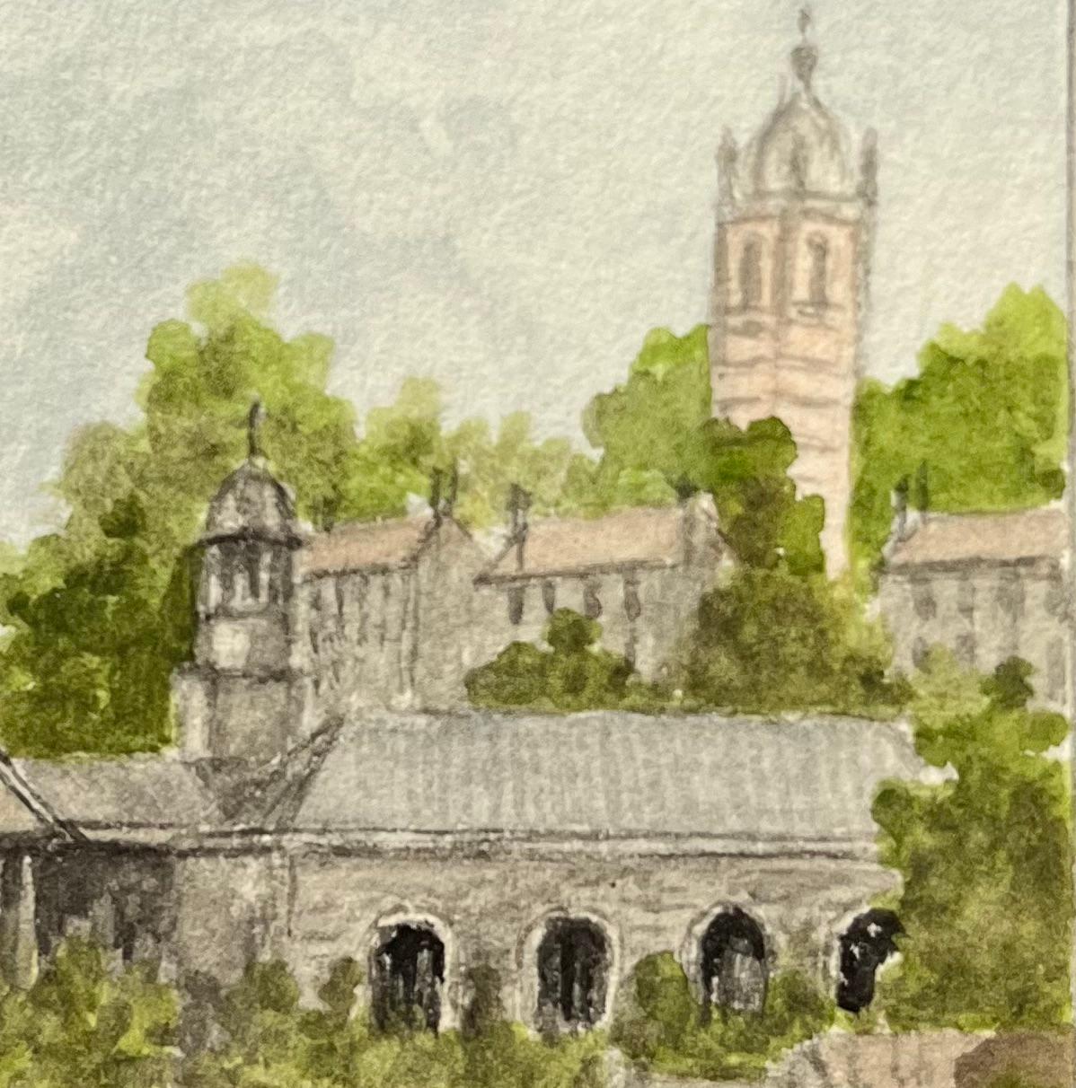 Acquerello storico in miniatura di Brandon Hill St Georges Church e Cabot Tower - Painting Scuola inglese di Jack Grunwell